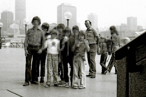 Corrie with a group of cub Scouts at Circular Quay in the mid-1970s. 