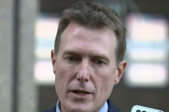 Christian Porter speaking to the media outside the Federal Court in Sydney on Monday. 