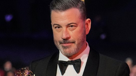 Jimmy Kimmel accepts his Emmy on September 7. He was named Outstanding Host for a Game Show, for “Who Wants To Be A Millionaire”.