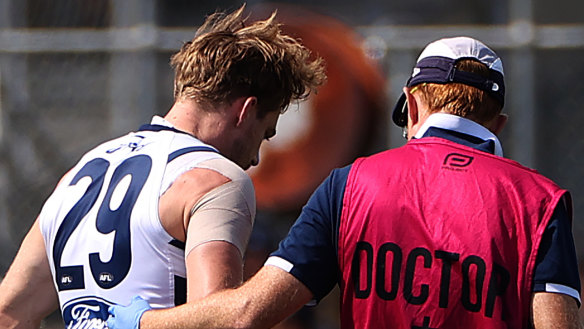 Cam Guthrie limped off the field in the match simulation against Carlton on Thursday.