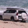 A police pursuit involving a white Toyota Prado came to an end on Scarborough Beach on Thursday. Picture: 9News Perth
