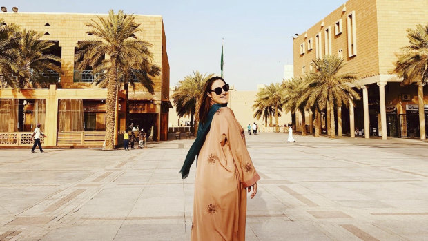 Perth singer Rebecca May strolls around Riyadh, in Saudi Arabia. 