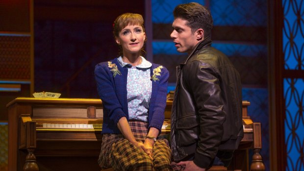 Esther Hannaford as Carole King and Josh Piterman as Gerry Goffin in Beautiful: The Carole King Musical.