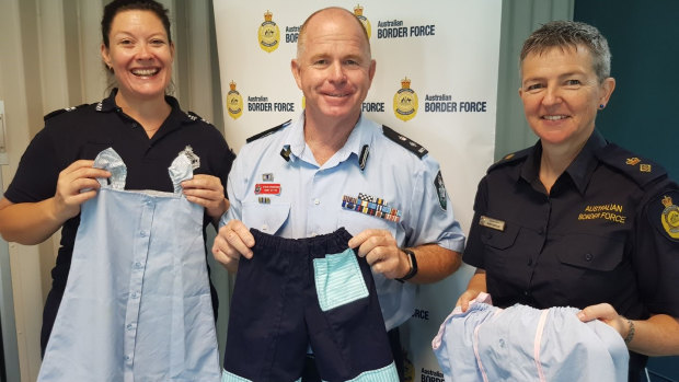 Supporting Uniforms 4 Kids with repurposed uniforms are (from left) Senior Constable Reeves from Queensland Police, Superintendent Mark Setter from the Australian Federal Police and Superintendent Mandy Sinclair from Australian Border Force.