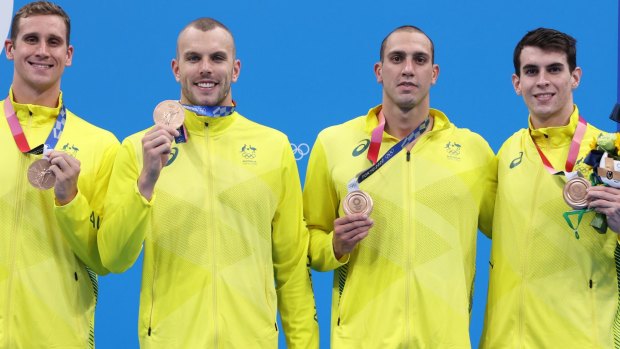 Try telling (from left) Alexander Graham, Kyle Chalmers, Zac Incerti and Thomas Neill that winning bronze is disappointing.