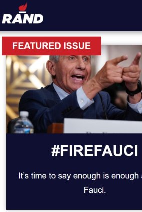 Detail from US Republican Senator Rand Paul’s fundraising website that features director of the National Institute of Allergy and Infectious Diseases Dr Anthony Fauci.