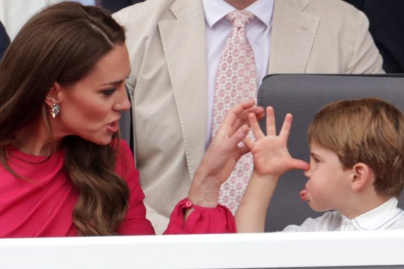 Problem child? Prince Louis puts on a performance for mother Kate Middleton at the Queen’s Platinum   Pageant.