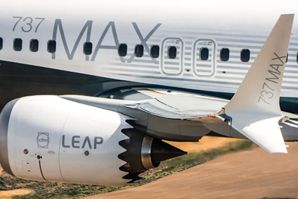 A CFM International LEAP-1B engine on a Boeing 737 MAX plane.