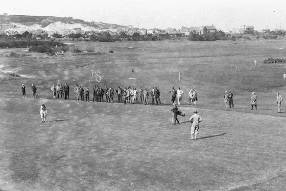 A photo taken by the famous photographer Sam Hood of the Royal Sydney Golf Club in the days when the dunes surrounding the course were still visible. There is a chance, say archaeologists, that the dunes may contain Aboriginal remains and artefacts. 
