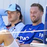 Sam Konstas and Ollie Robinson relaxing at NSW training on Thursday in Sydney.