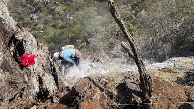 Golden Deeps Limited’s field crew channel cutting with a diamond-saw across the Gossan 1 outcrop at its Graceland prospect, part of the company’s Central Otavi polymetallic project in northern Namibia.