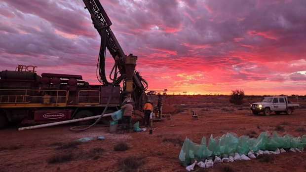 Marmota’s reverse circulation drilling rig at the company’s 90 per cent-owned Greenewood project in South Australia’s Gawler Craton. 
