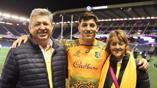 Jock Campbell with his parents after Saturday’s Test against Scotland.
