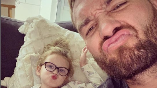 Jared Waerea-Hargreaves and daughter Zahli.