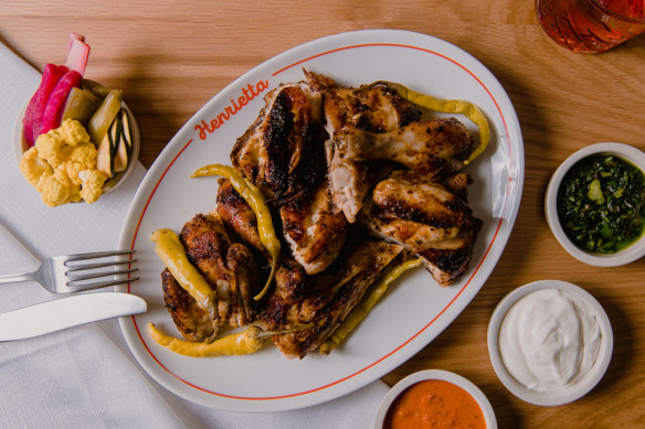 Charcoal chicken is a specialty but not a focus at Henrietta in Melbourne.