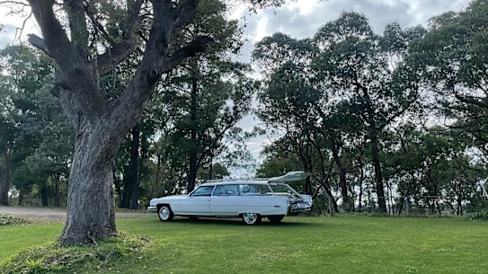 A 1973 Cadillac Deville, the hearse used by The Last Hurrah funeral company in Melbourne.