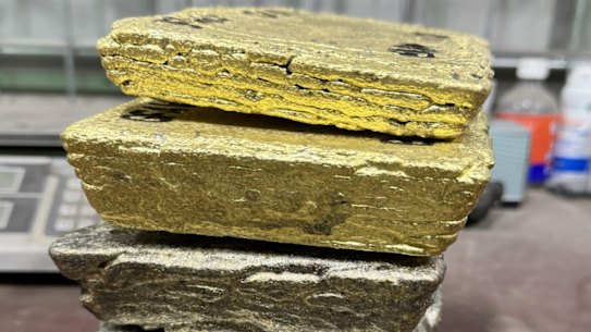 Gold dore bars recently produced from Auric Mining’s second toll treating campaign at its Jeffreys Find gold mine near Norseman in WA.