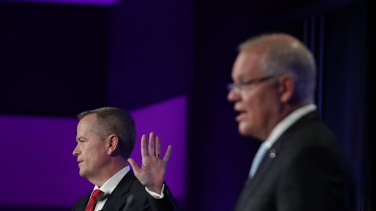 Leaders’ debate with Prime Minister Scott Morrison and Opposition Leader Bill Shorten during the 2019 election campaign.