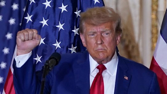 Former President Donald Trump speaks at his Mar-a-Lago estate.