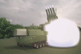 A screenshot of a computerised video obtained from the Joint Investigation Team of the launch of a 9M38 BUK missile that shot down Malaysia Airlines Flight 17 (MH17) over Ukraine on July 17, 2014.