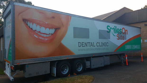 One of the Smiles Onsite mobile dental vans visiting James Meehan High School in NSW.