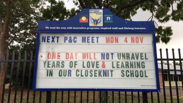 Heatley State School's noticeboard on Tuesday morning.