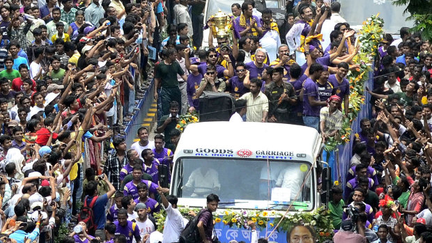 Huge crowds cheered the Kolkata Knight Riders' after they won the IPL's fifth edition in 2012. 