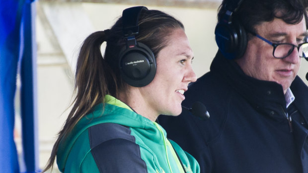 Australian sevens captain Sharni Williams commentated the women's sevens action in Canberra on Saturday.