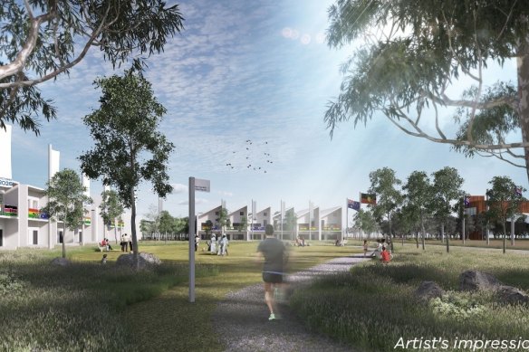 An artist’s impression of the planned Commonwealth Games villages across regional Victoria. The villages will house about 7000 athletes and officials in Ballarat, Bendigo, Geelong and Morwell.