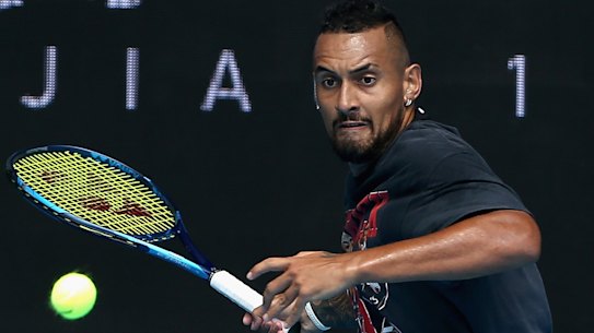 Nick Kyrgios practices in Melbourne on Saturday.