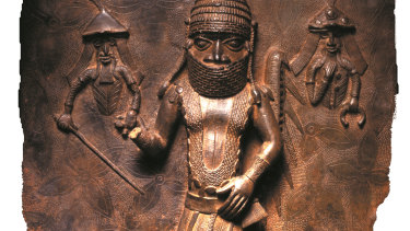 A Benin copper alloy plaque representing an encounter between Benin Chief Uwangue, and Portuguese traders that will be returned from the Horniman Museum to Nigeria. 