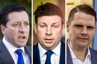 Matthew Guy and Tim Smith have fallen out, and James Newbury (right) is facing a preselection challenge.  
