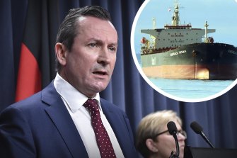 WA Premier Mark McGowan announced on Monday a seafarer from the MV Emerald Indah, inset, had tested positive for COVID-19. 