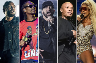 Kendrick Lamar, Snoop Dogg, Eminem, Dr Dre and Mary J Blige are performing at the Super Bowl halftime show on Monday.
