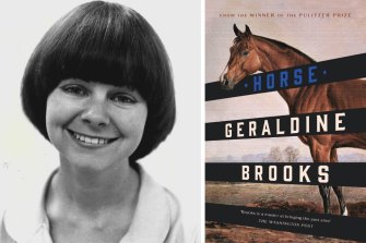 Geraldine Brooks during her reporting days at The Sydney Morning Herald and, right, the cover of her new novel Horse.