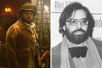 Dan Fogler as Francis Ford Coppola in The Offer and, right, the real Coppola in 1973.