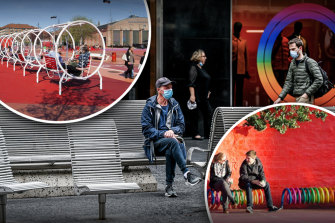 Examples of street benches from around the world, including Melbourne’s stainless steel seats in Bourke Street Mall.
