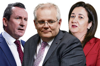 Mark McGowan (left) and Annastacia Palaszczuk (right) are at loggerheads with Scott Morrison.