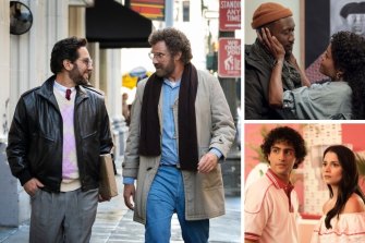 Clockwise, from main: Paul Rudd and Will Ferrell in The Shrink Next Door, Mahershala Ali and Naomie Harris in Swan Song and Acapulco.