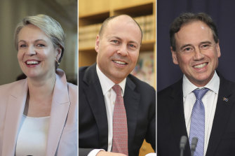 Voters rated Josh Frydenberg, centre, ahead of other Coalition and Labor politicians. They also had a positive perception of Tanya Plibersek, left, and Greg Hunt.