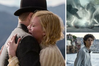 Clockwise, from main: Jesse Plemons and Kirsten Dunst in The Power of the Dog, the ‘executors’ of Hellbound and Filippo Scotti in The Hand of God.