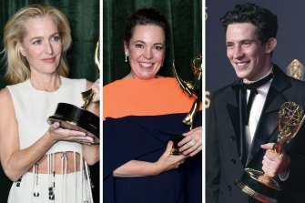 From left: Gillian Anderson, Olivia Colman and Josh O’Connor were among The Crown’s many triumphs.