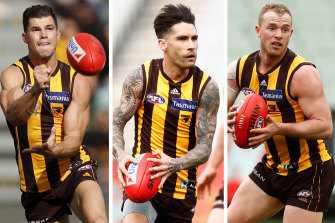 Jaeger O’Meara, Chad Wingard and Tom Mitchell.