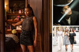Clockwise, from main: The Sex Lives of College Girls, Thalissa Teixeira in Ragdoll and the women of Sex in the City reunite in And Just Like That.