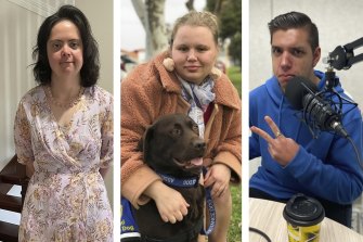 The faces of those impacted by Activ Foundation’s decision to shut its employee-supported workshops, Courtney Peacock, Imogen Dawson and Luke Fedele. 