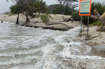 High tides impacted Bribie Island on Sunday. 