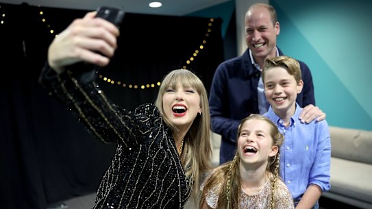 Taylor Swift with Prince William, Prince George and Princess Charlotte before the Eras Tour in London.