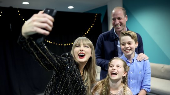 Taylor Swift with Prince William, Prince George and Princess Charlotte before the Eras Tour in London.