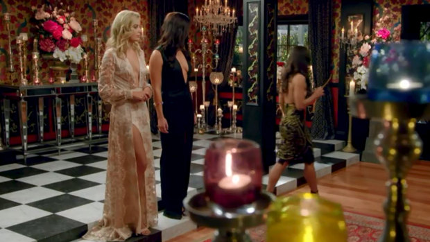 Brooke left the rose ceremony room without a word to fellow bachelorettes Brittany and Sophie. 