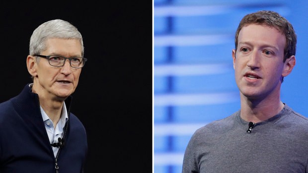 Apple CEO Tim Cook (left) and Facebook's Mark Zuckerberg (right).